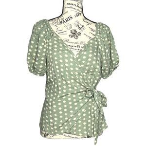 Madison & Berkeley SMALL Patterned Puff Sleeve Front Wrap Tie Top Blouse